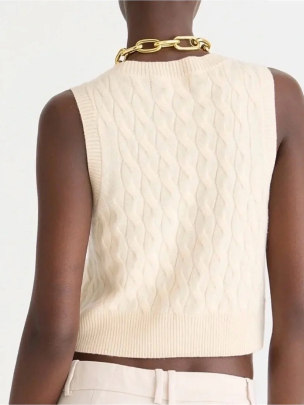 J.Crew 100% Cashmere Cable Knit Sweater Vest Cream Gold Button V-Neck Women's S